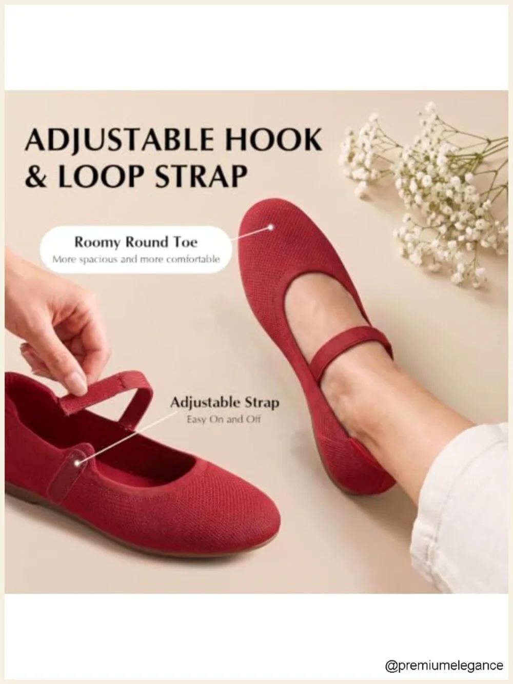 Women's Ballet Flats Round Toe Mary Jane Adjustable Straps Knit Slip On Shoes